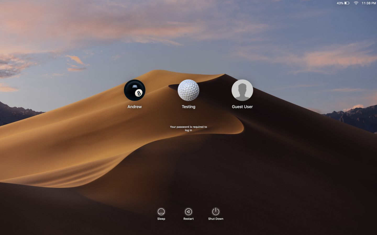 macOS 10.14 Mojave Login Screen (2018)